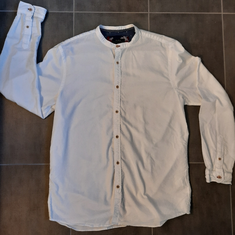 Men's Zara White Relaxed Fit Button Up Size XL